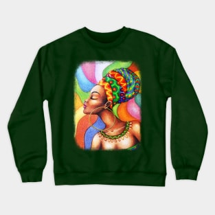 African Woman Portrait on Wax Traditional Fabric Crewneck Sweatshirt